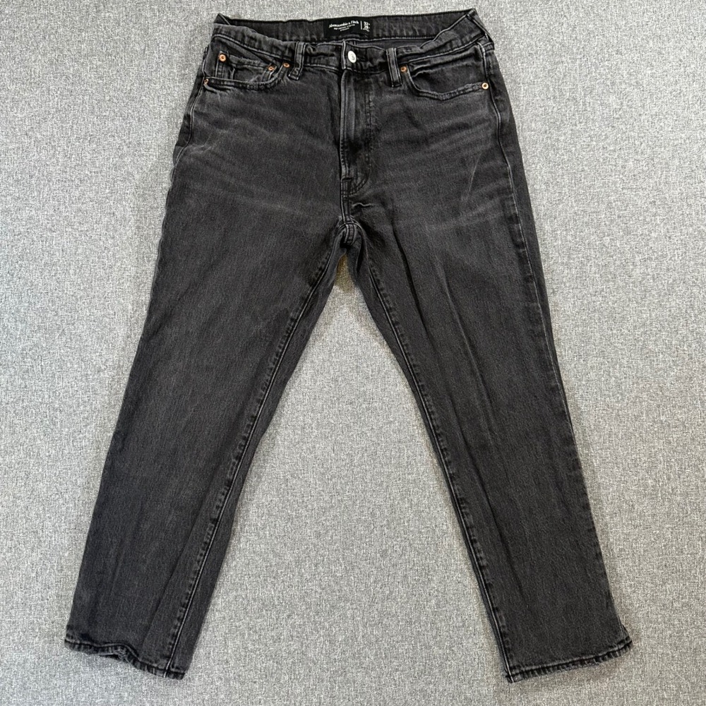 Abercrombie & Fitch Vintage Stretch Straight Jeans Black Denim Womens 32x28